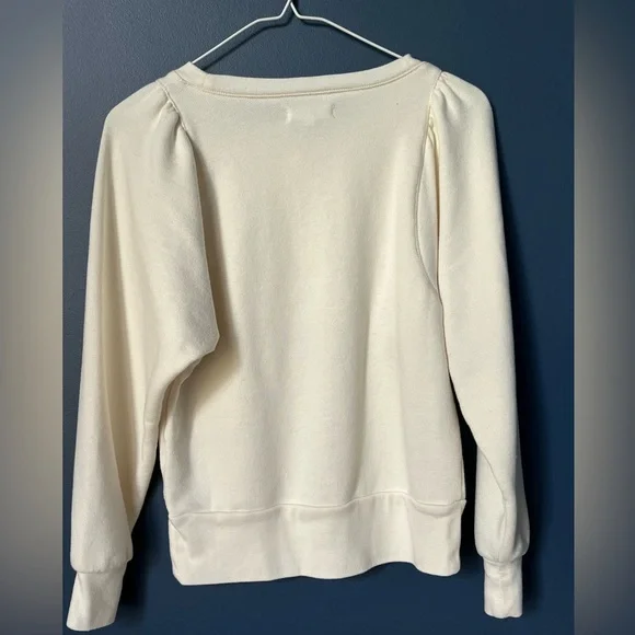 Madewell Puff-Sleeve Henley Sweatshirt - Antique Cream/White - Size XXS. 1070 - Picture 3 of 8